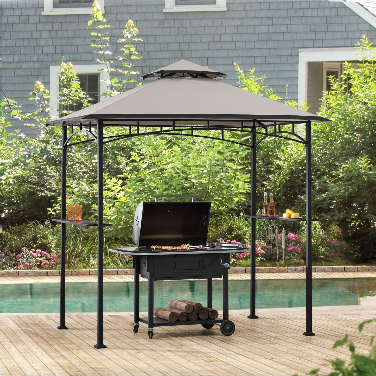 BBQ 2-Tier Grill Canopy - Gray & Black