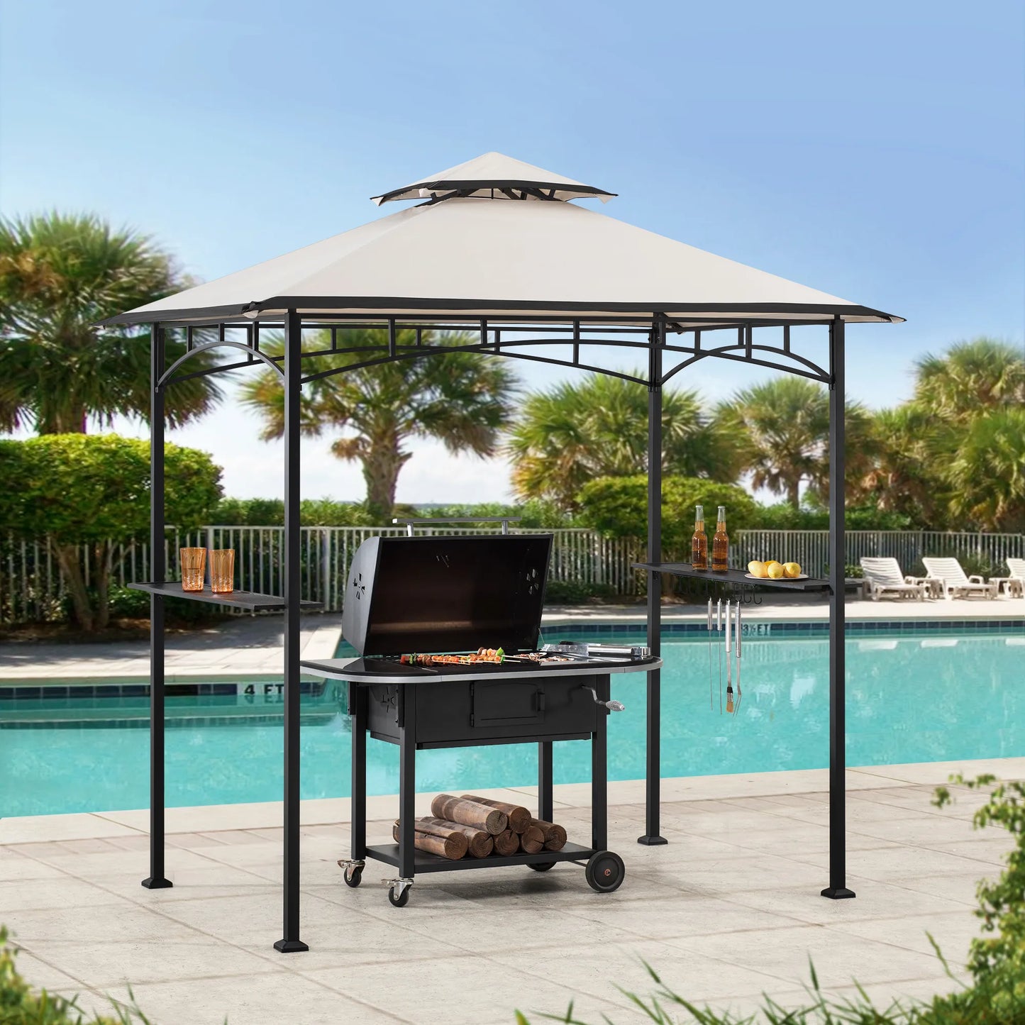 BBQ 2-Tier Grill Canopy, 8x5 - Beige & Black