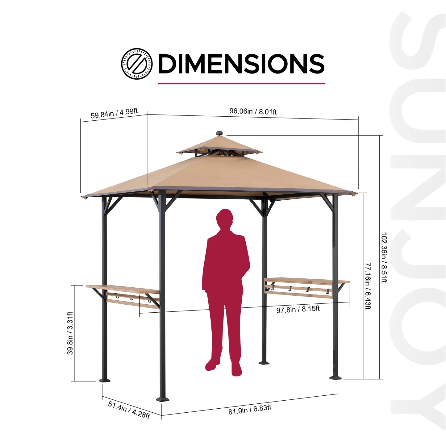 Classic Double-Roof Soft-Top Grill Station, 8x5