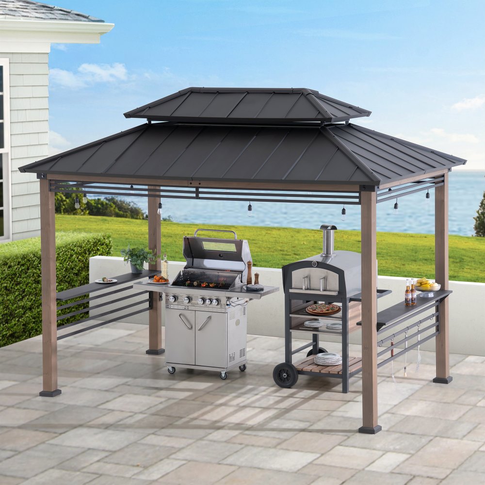 Smart Wooden Grill Gazebo with Outlets 8x12 - Warm Cedar