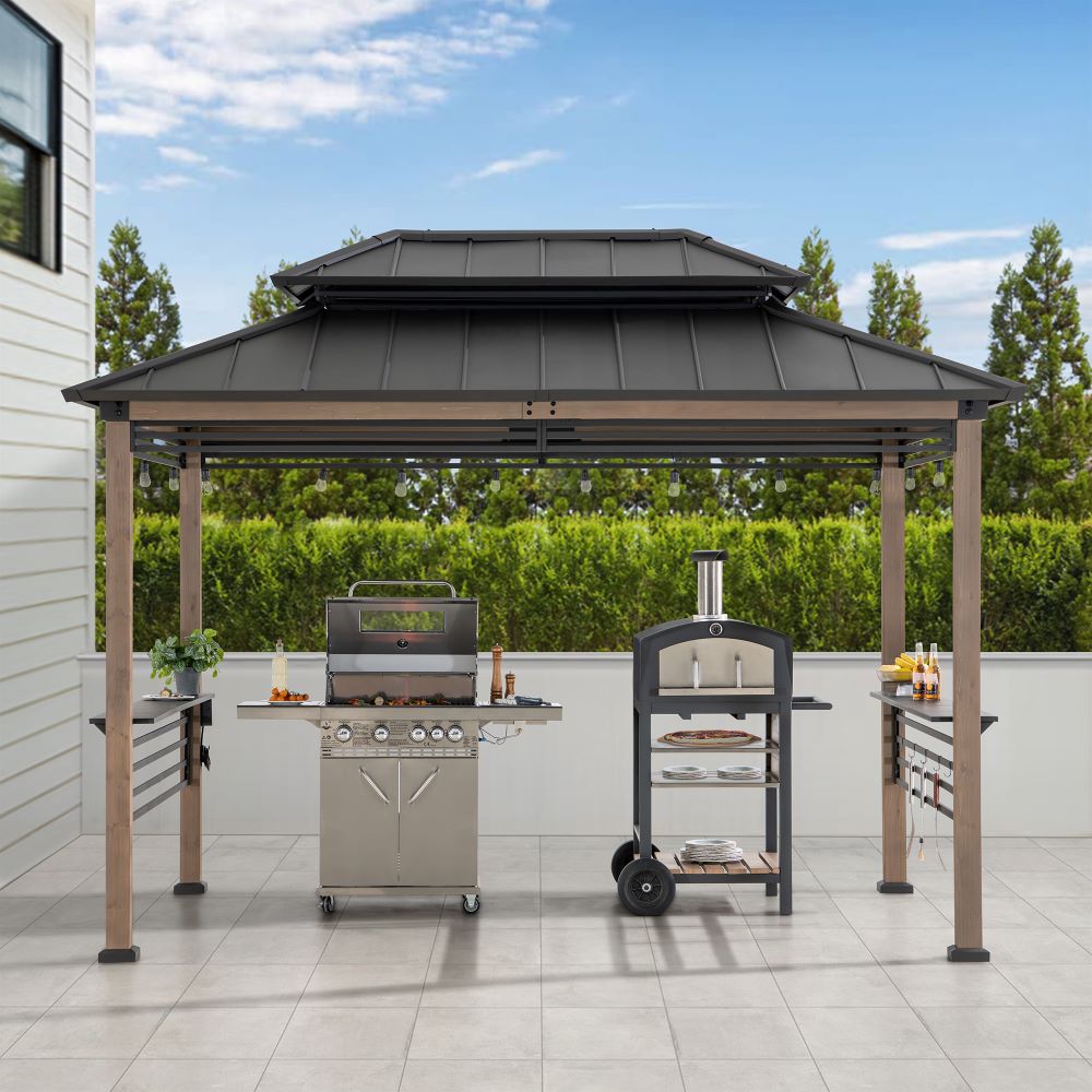 Smart Wooden Grill Gazebo with Outlets 8x12 - Warm Cedar