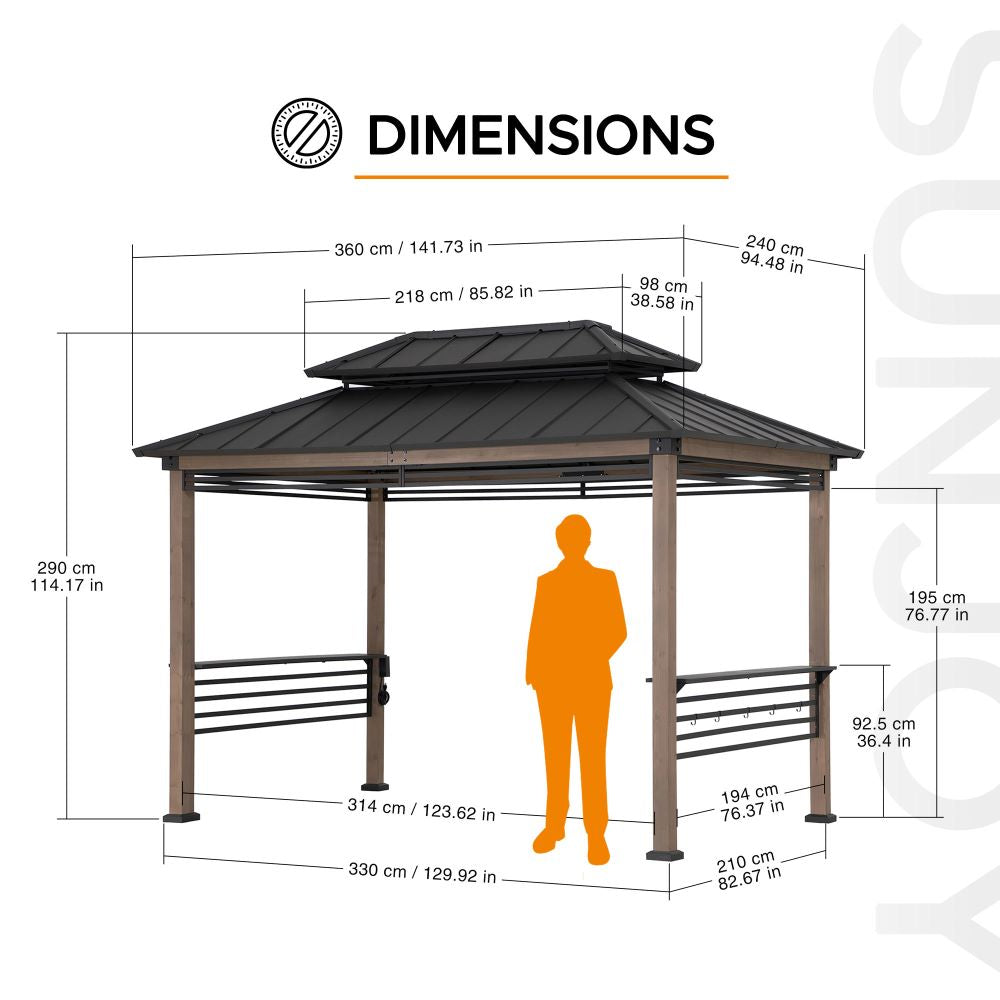 Smart Wooden Grill Gazebo with Outlets 8x12 - Warm Cedar