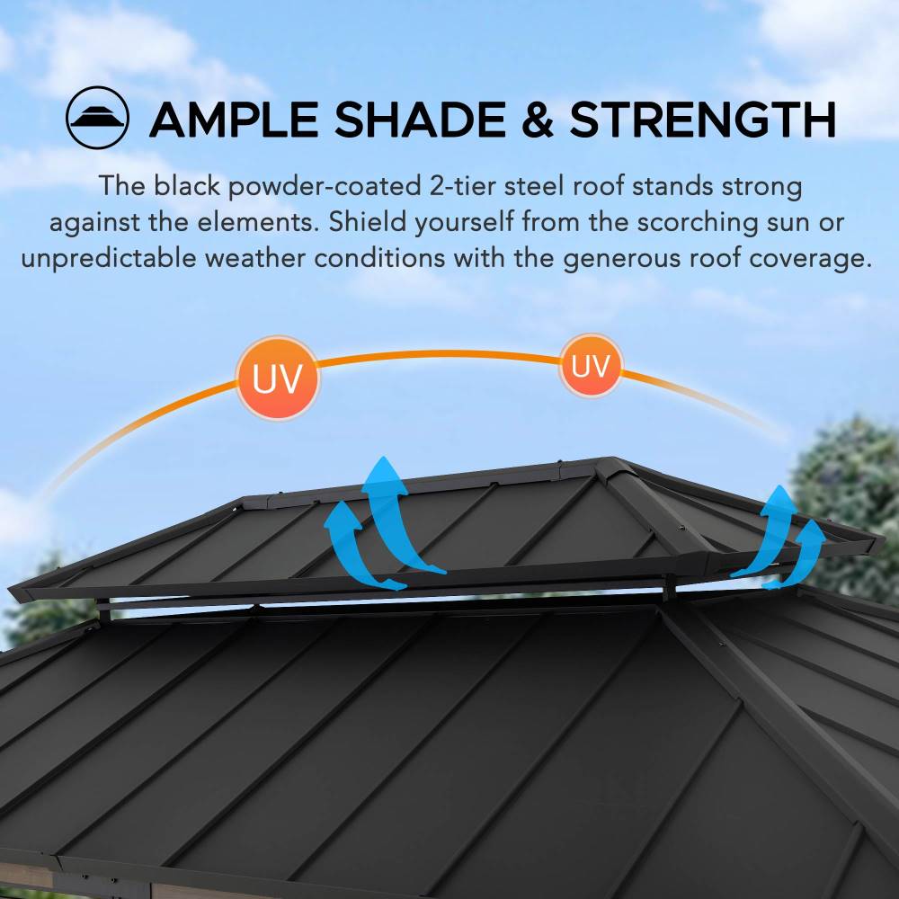 Smart Wooden Grill Gazebo with Outlets 8x12 - Matte Black