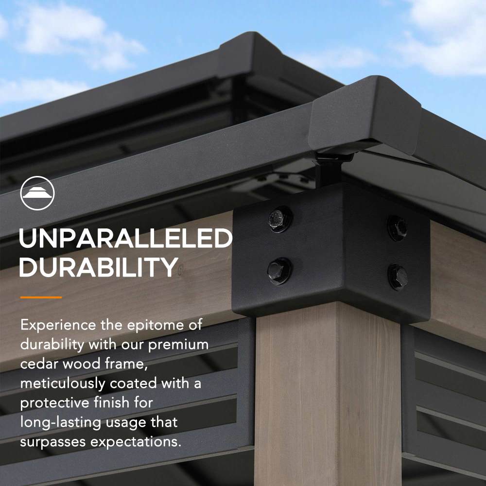 Smart Wooden Grill Gazebo with Outlets 8x12 - Matte Black