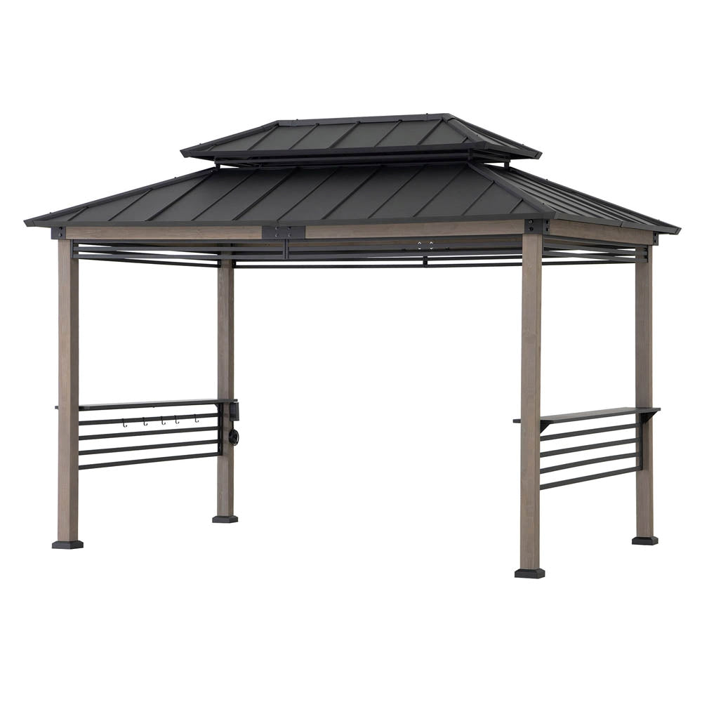 Smart Wooden Grill Gazebo with Outlets 8x12 - Matte Black
