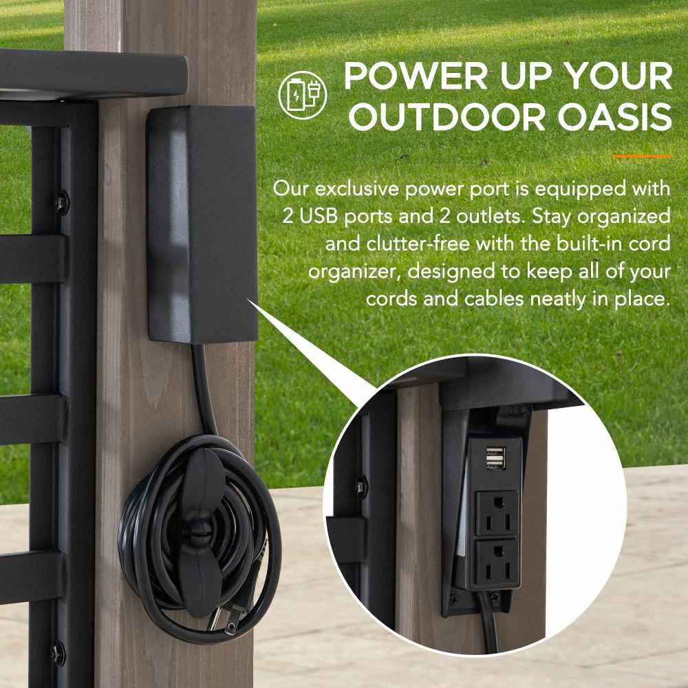 Smart Wooden Grill Gazebo with Outlets 8x12 - Matte Black