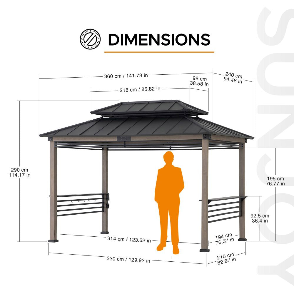 Smart Wooden Grill Gazebo with Outlets 8x12 - Matte Black