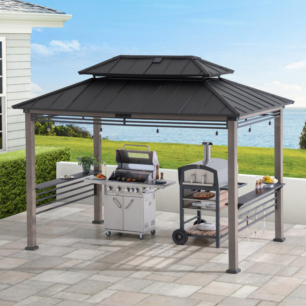 Pro-Grill Fenced Timber Solar Gazebo 8x12 - Pale