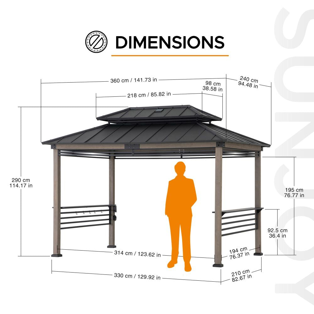 Pro-Grill Fenced Timber Solar Gazebo 8x12 - Pale