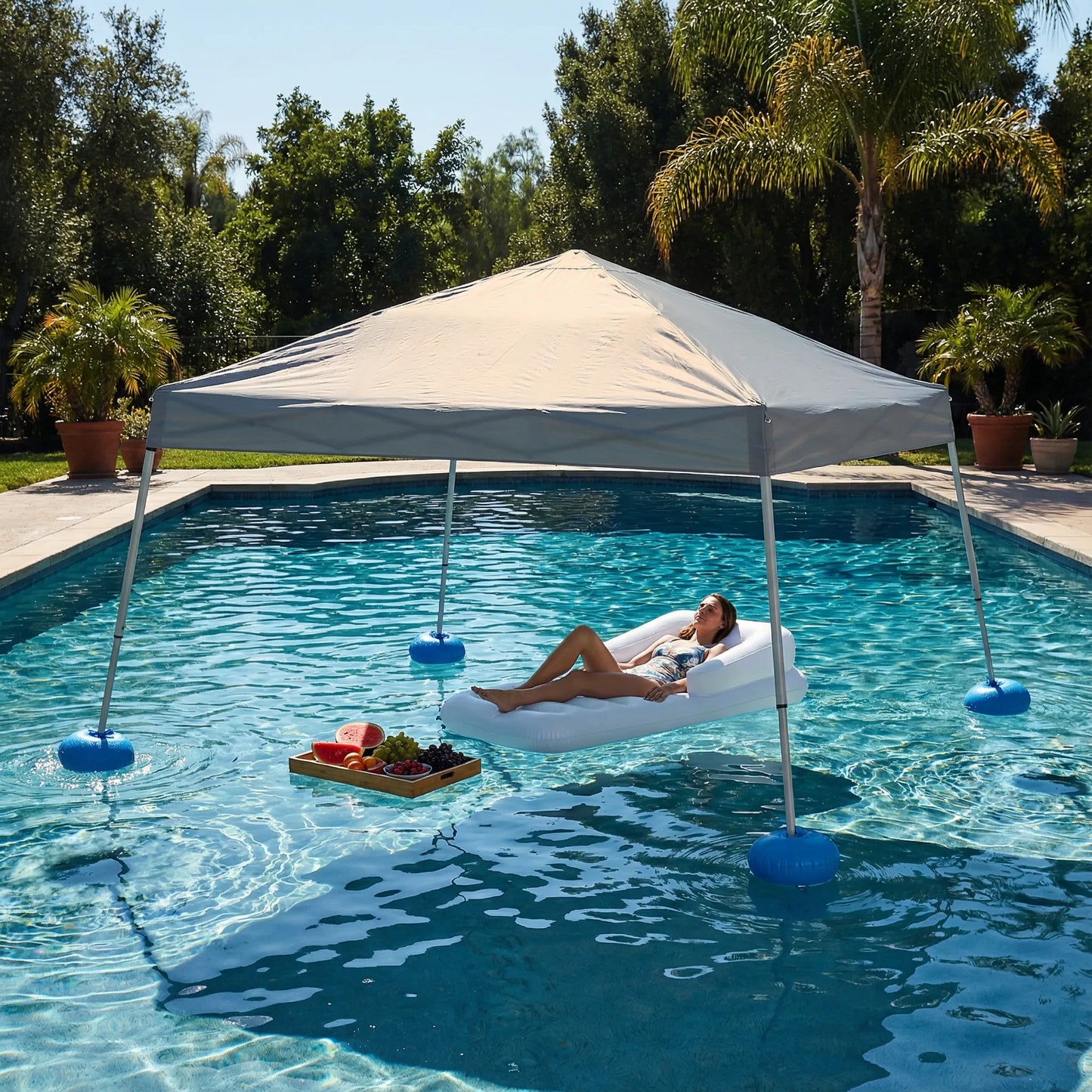 Aquasis Floating Pool Gazebo, 10×10 - Anchor Gray