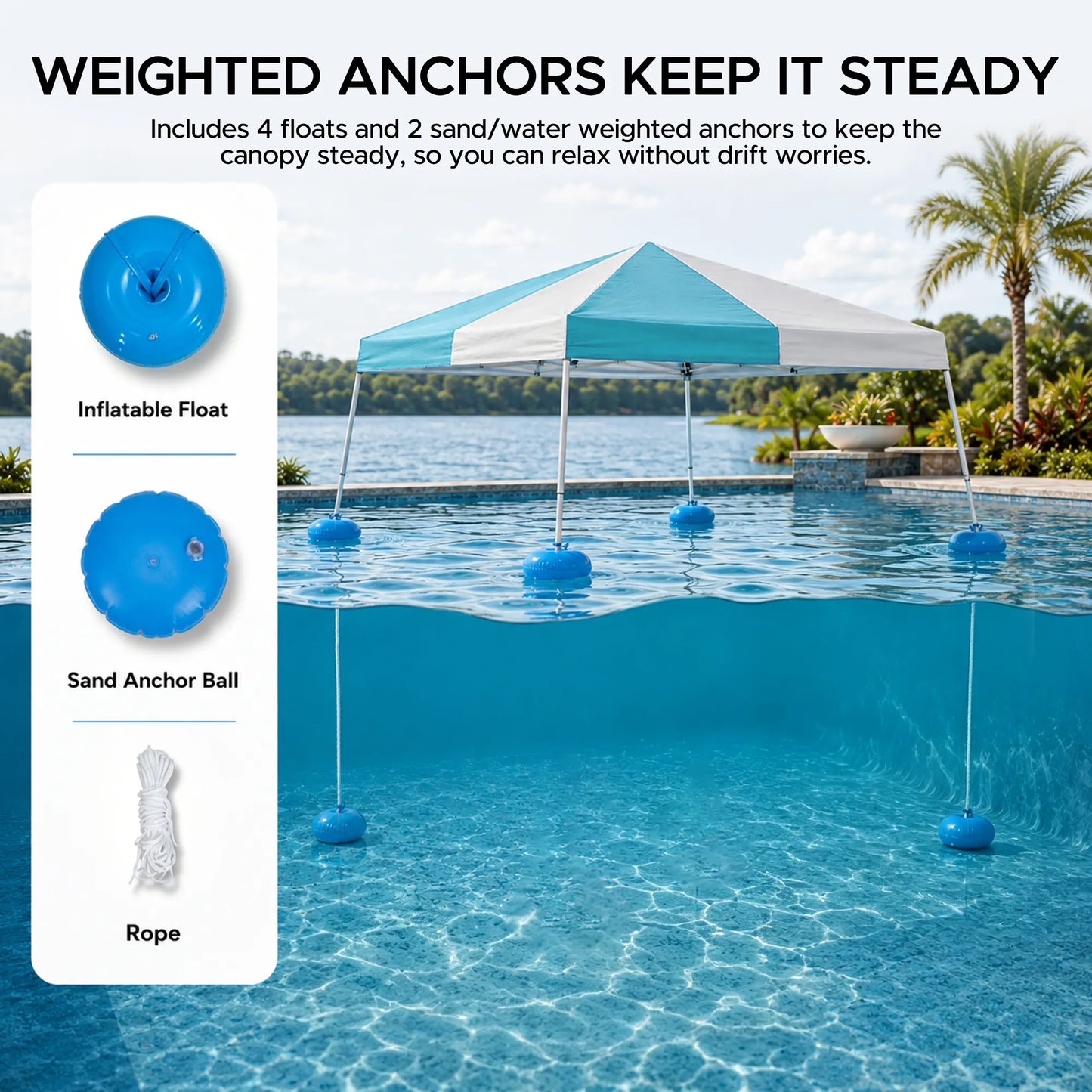 Aquasis Floating Pool Gazebo, 10×10 - Gray / Cerulean