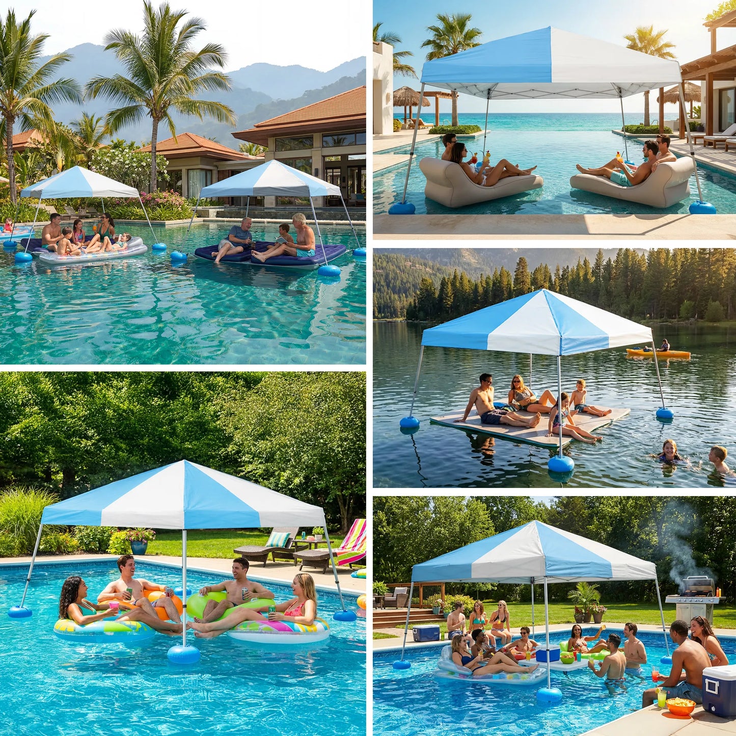 Aquasis Floating Pool Gazebo, 10×10 - Gray / Cerulean