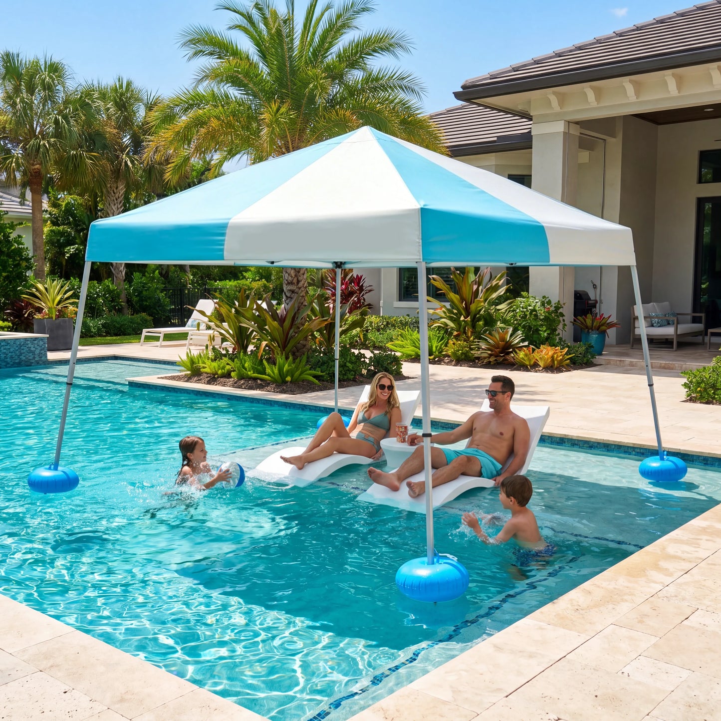 Aquasis Floating Pool Gazebo, 10×10 - Gray / Cerulean