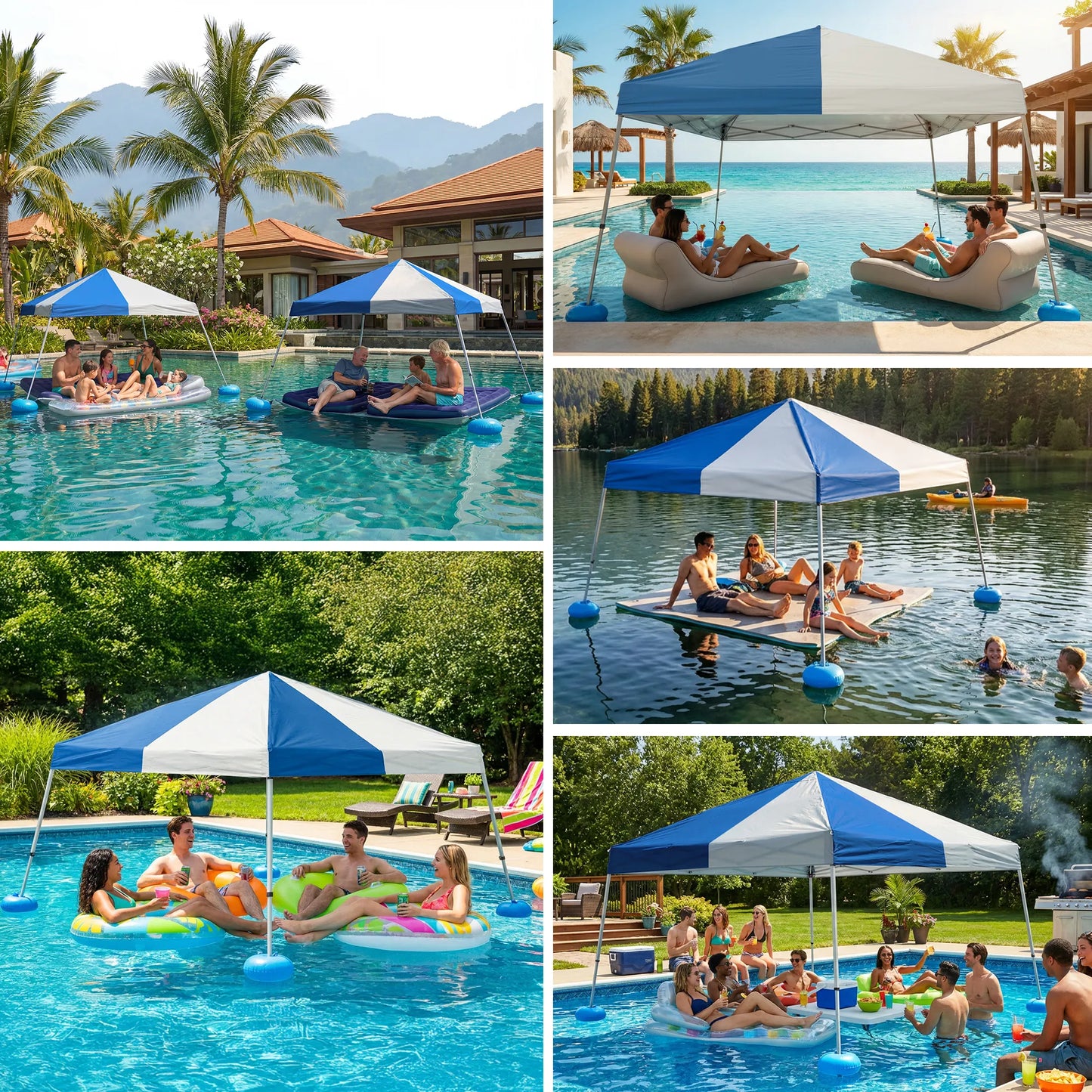 Aquasis Floating Pool Gazebo, 10×10 - Gray / Navy