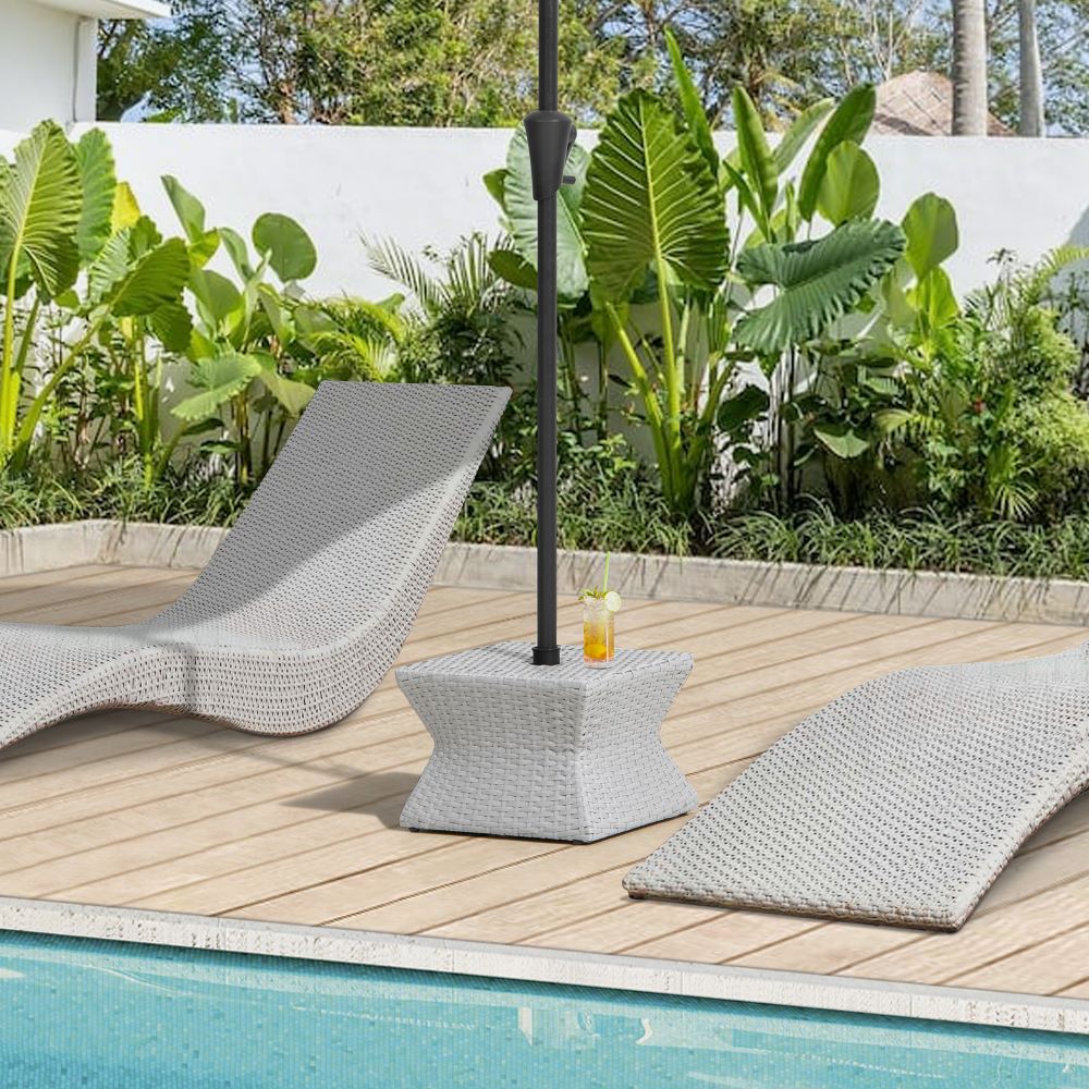 Wicker & Aluminum Small Patio Umbrella Table 16'' - Gray