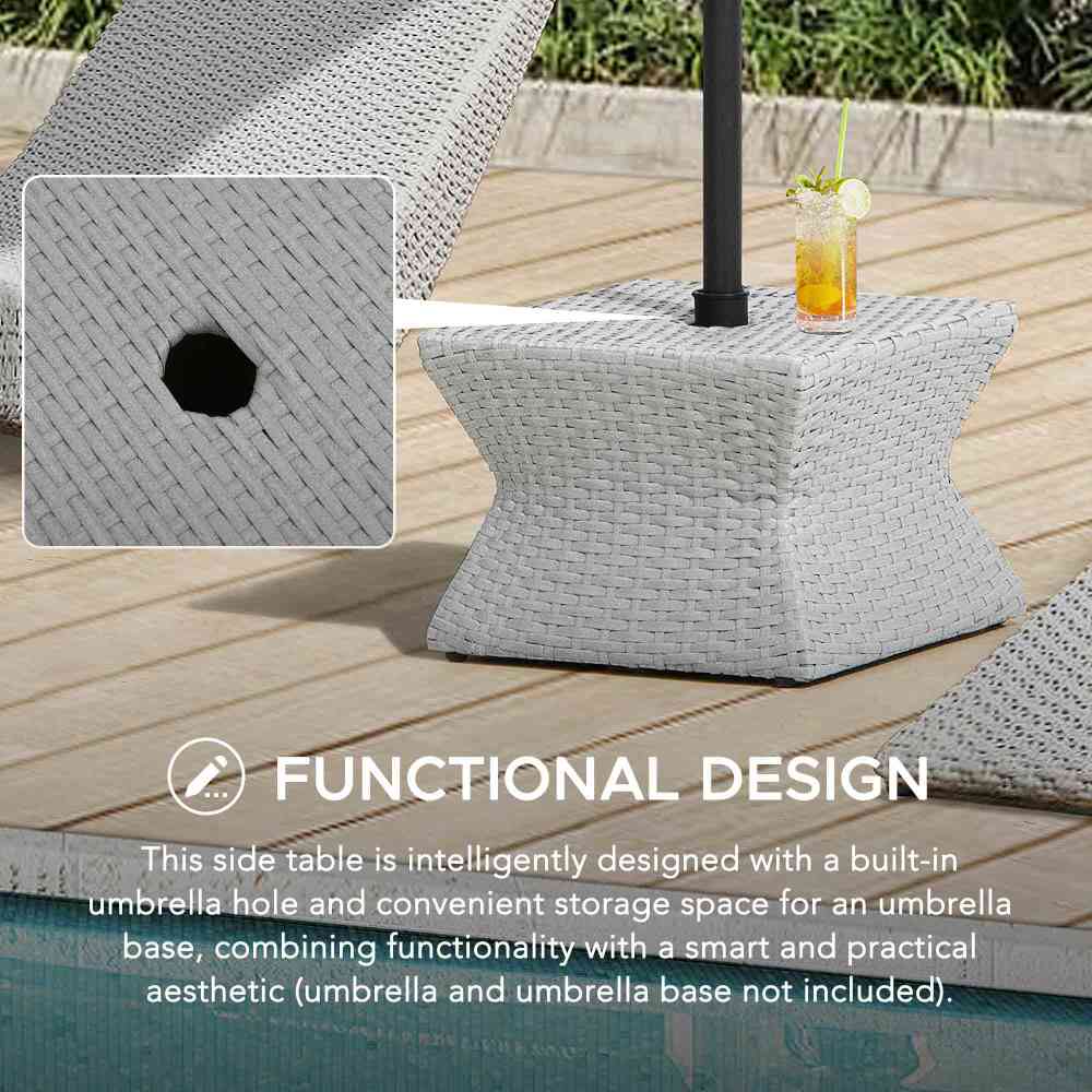 Wicker & Aluminum Small Patio Umbrella Table 16'' - Gray