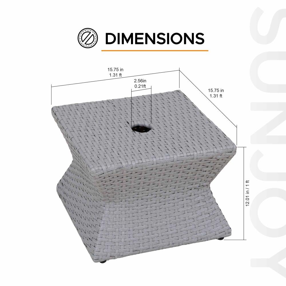 Wicker & Aluminum Small Patio Umbrella Table 16'' - Gray