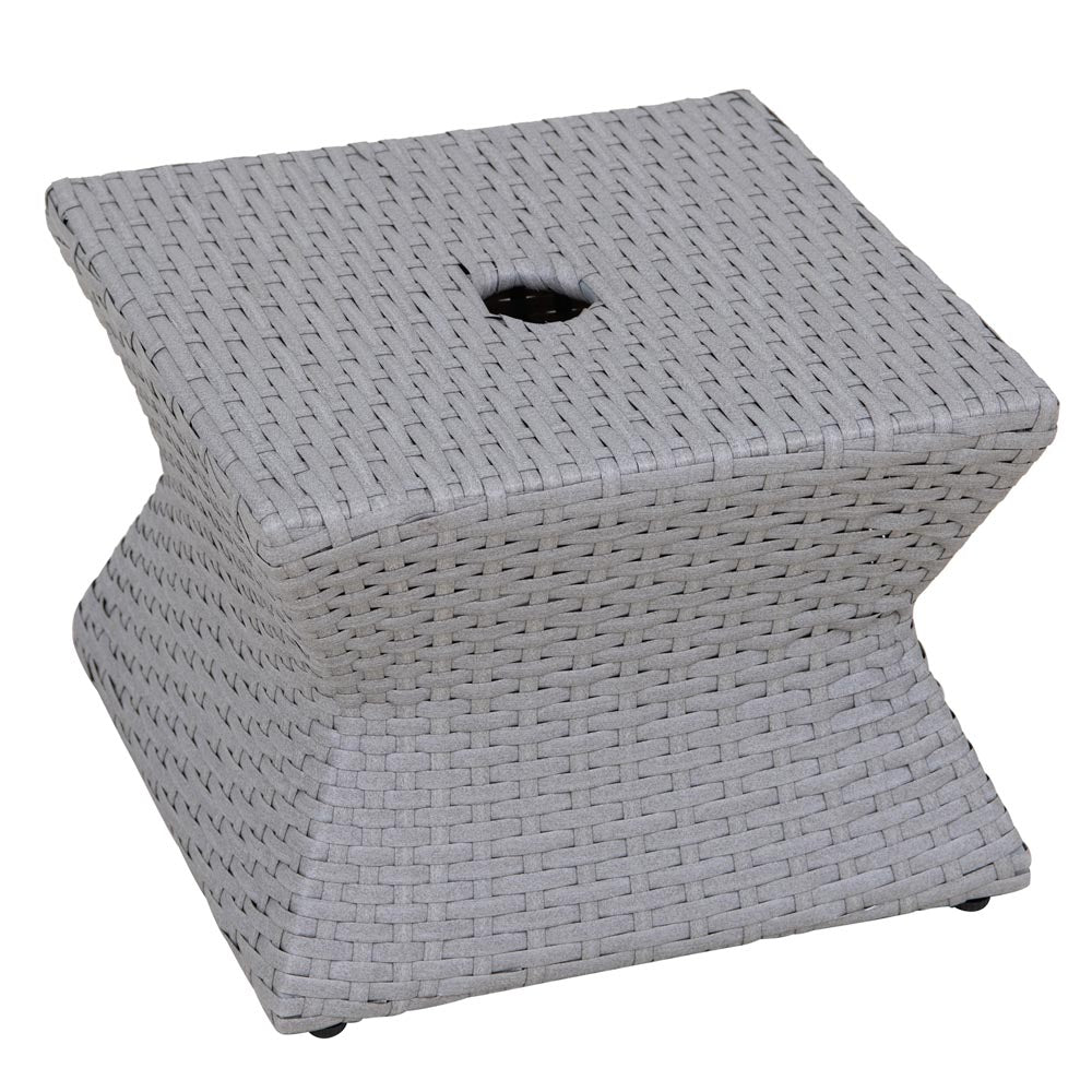 Wicker & Aluminum Small Patio Umbrella Table 16'' - Gray