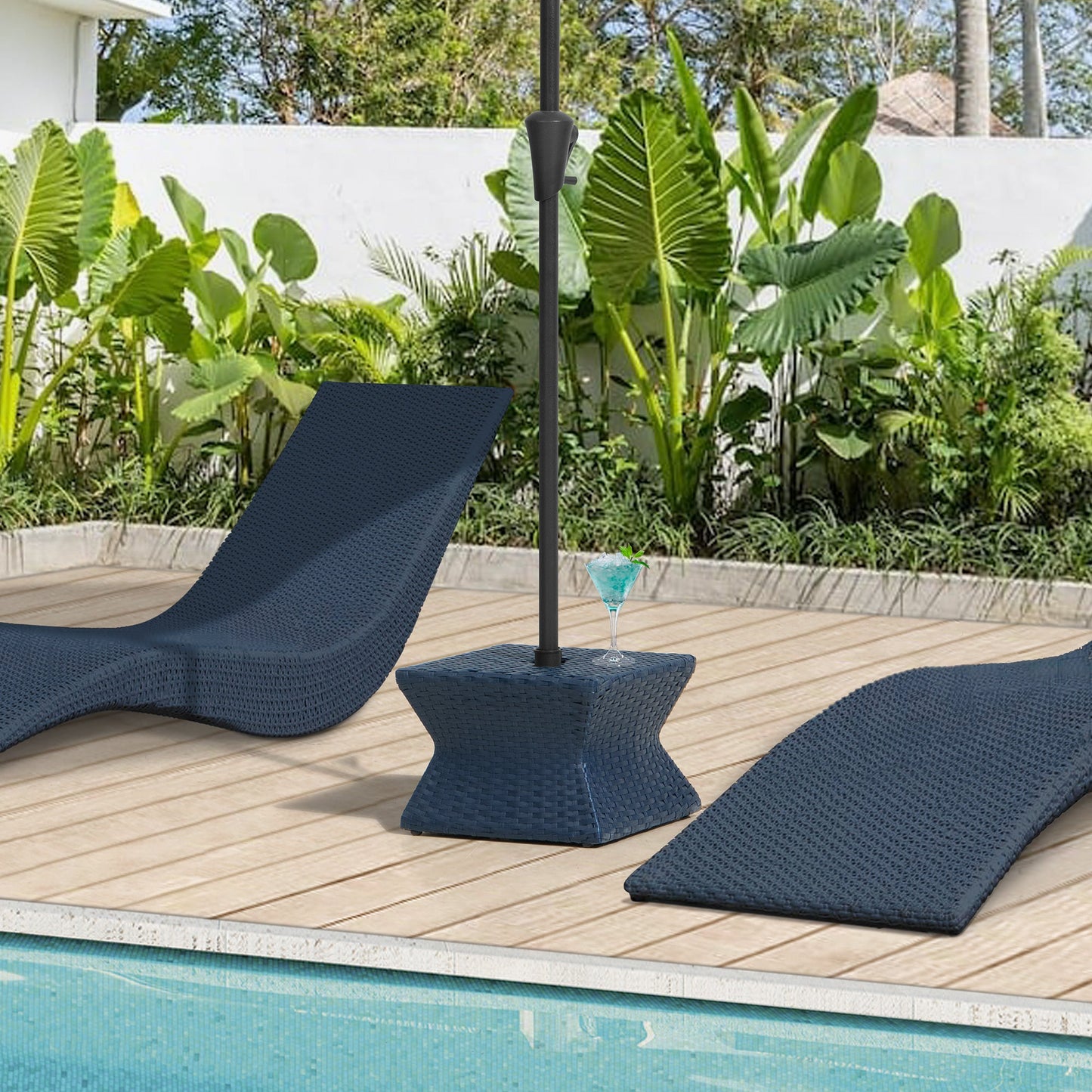 Wicker & Aluminum Small Patio Umbrella Table 16'' - Navy
