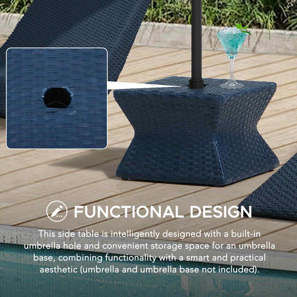 Wicker & Aluminum Small Patio Umbrella Table 16'' - Navy