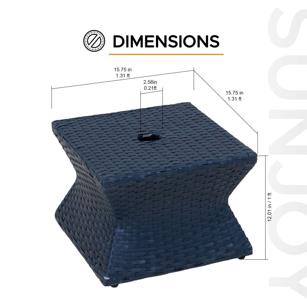 Wicker & Aluminum Small Patio Umbrella Table 16'' - Navy