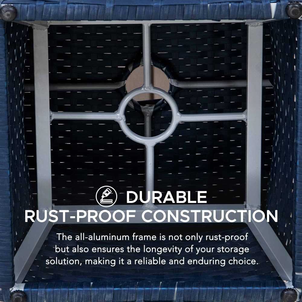Wicker & Aluminum Small Patio Umbrella Table 16'' - Navy