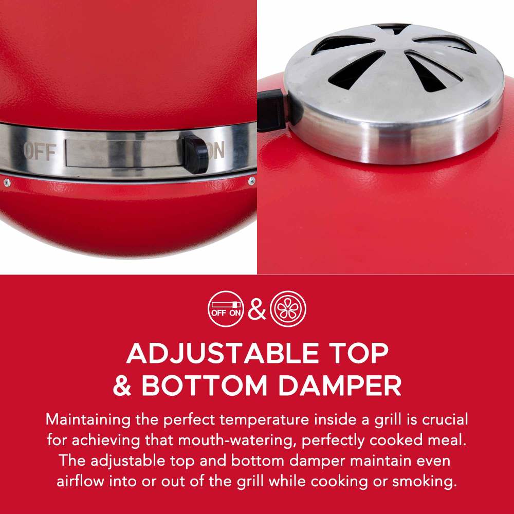 Egg-Shaped Charcoal Grill Smoker 20" - Fire Engine Red