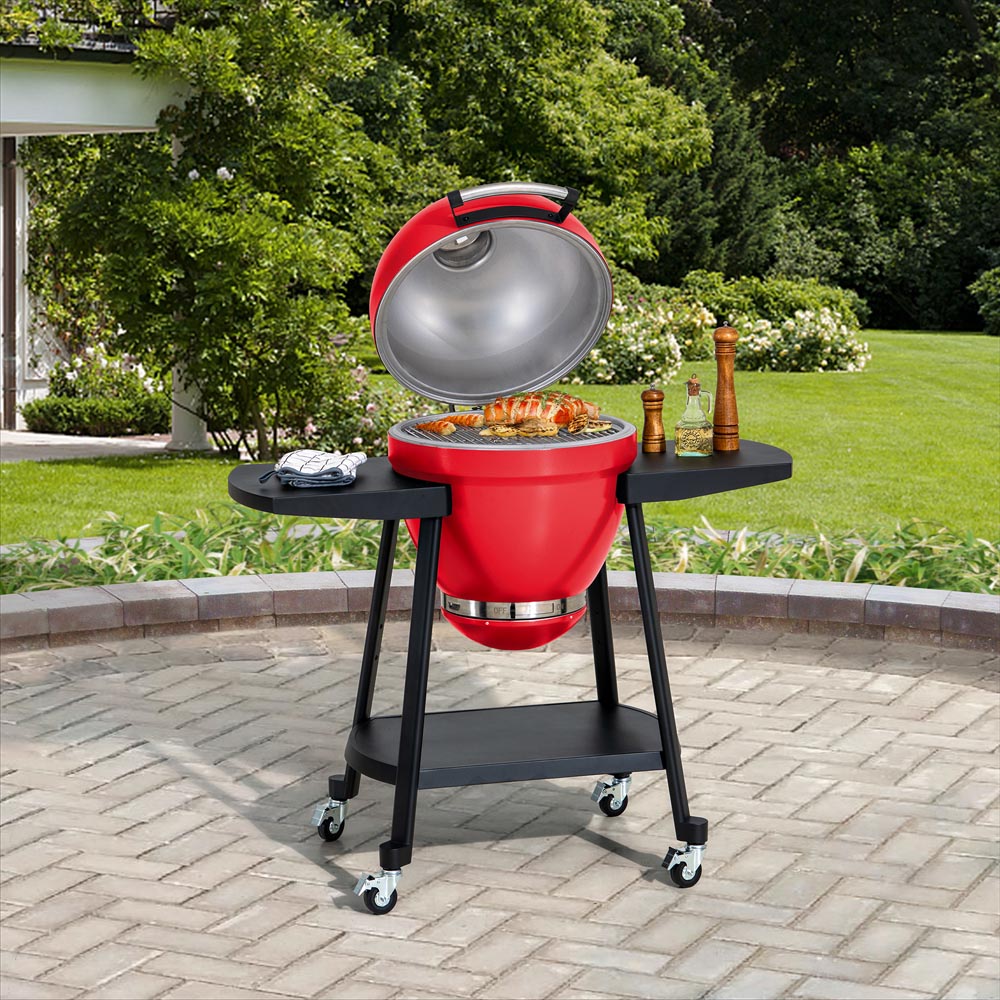 Egg-Shaped Charcoal Grill Smoker 20" - Fire Engine Red
