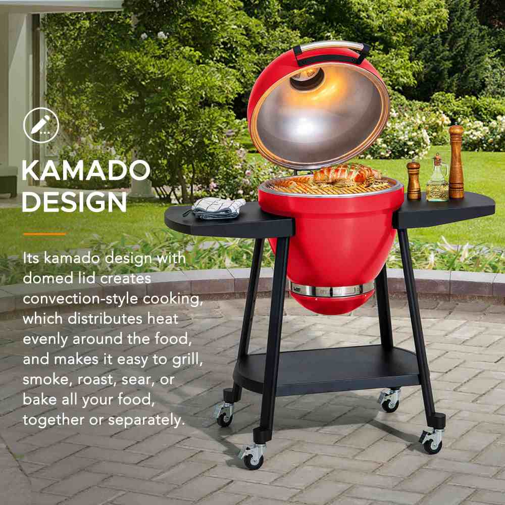 Egg-Shaped Charcoal Grill Smoker 20" - Fire Engine Red