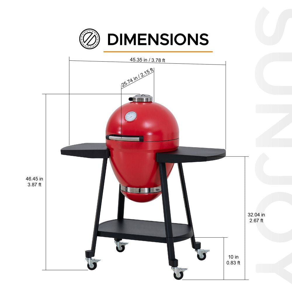 Egg-Shaped Charcoal Grill Smoker 20" - Fire Engine Red