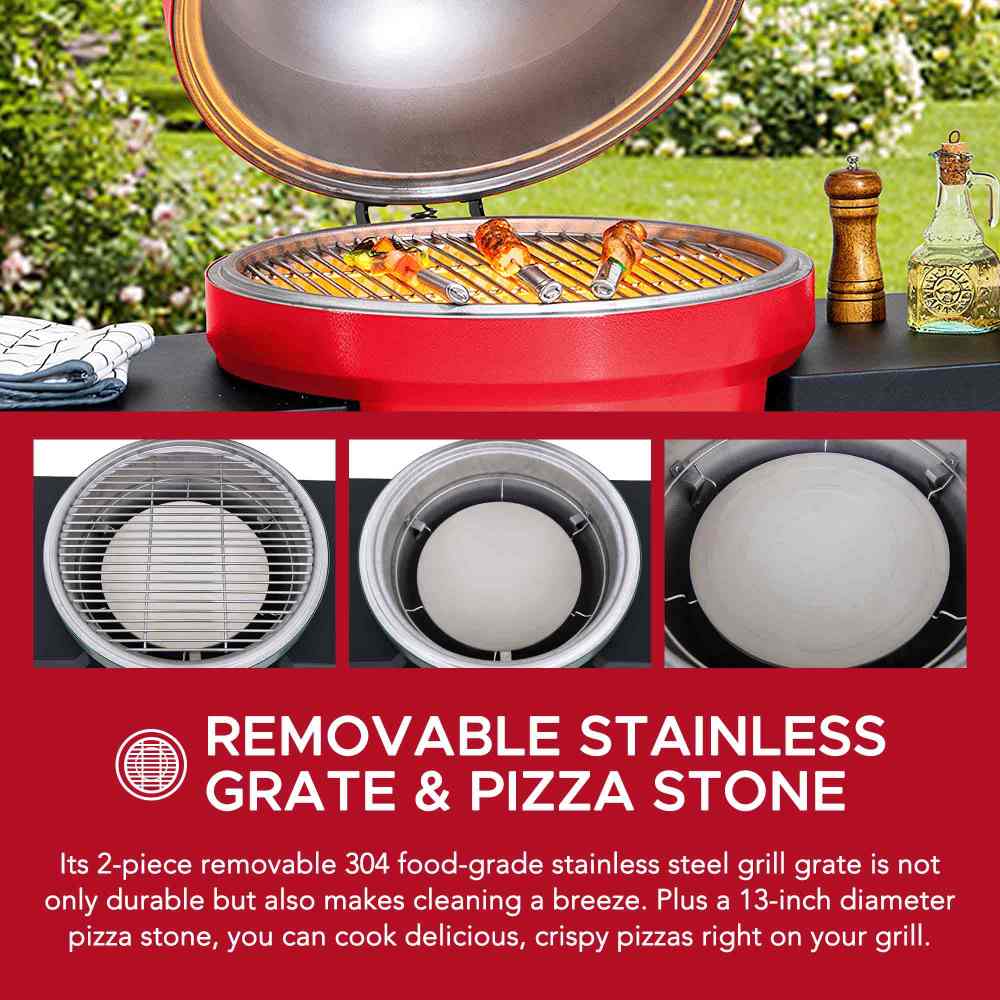 Egg-Shaped Charcoal Grill Smoker 20" - Fire Engine Red