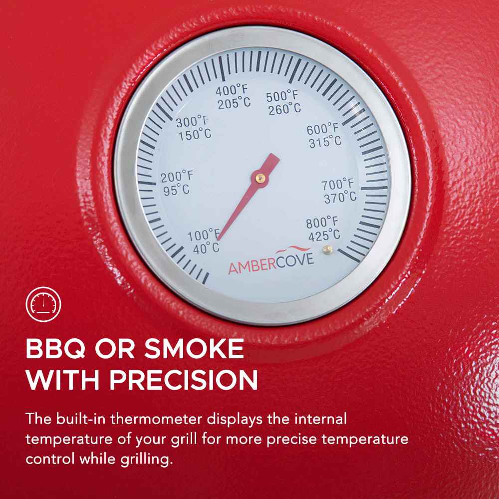 Egg-Shaped Charcoal Grill Smoker 20" - Fire Engine Red