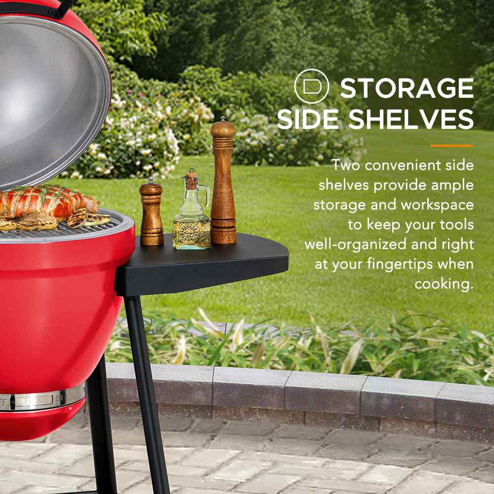 Egg-Shaped Charcoal Grill Smoker 20" - Fire Engine Red