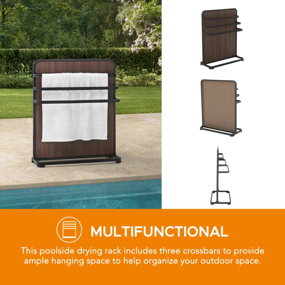 Poolside Drying Rack Towel Valet Holder with 3 Crossbars