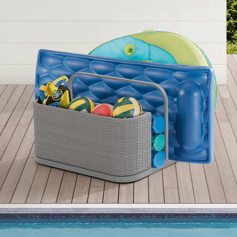 Rust-proof Wicker Pool Float Storage Rack 35'' - Gray