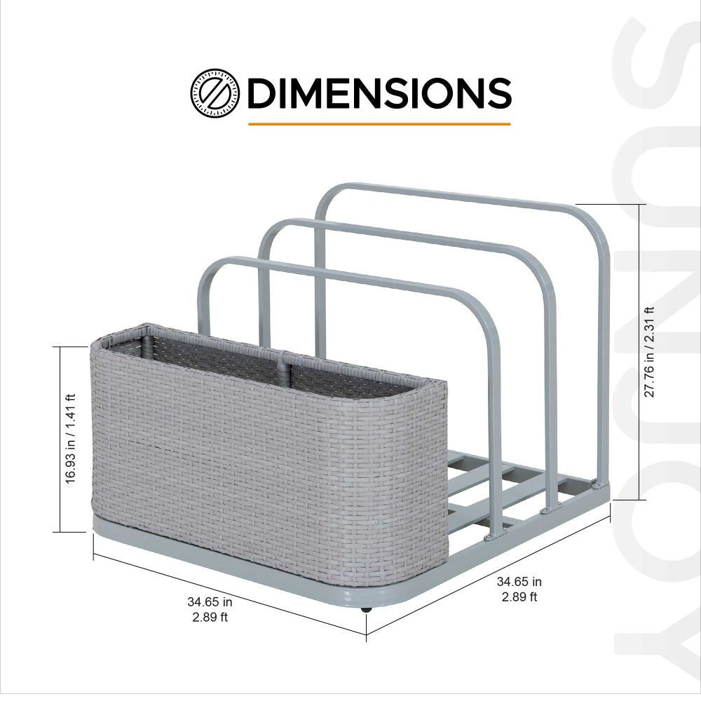 Rust-proof Wicker Pool Float Storage Rack 35'' - Gray