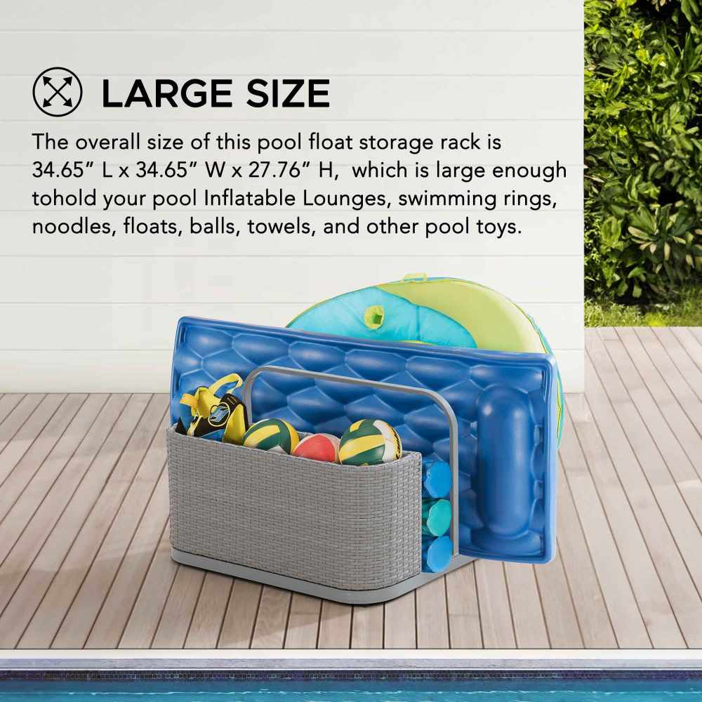 Rust-proof Wicker Pool Float Storage Rack 35'' - Gray