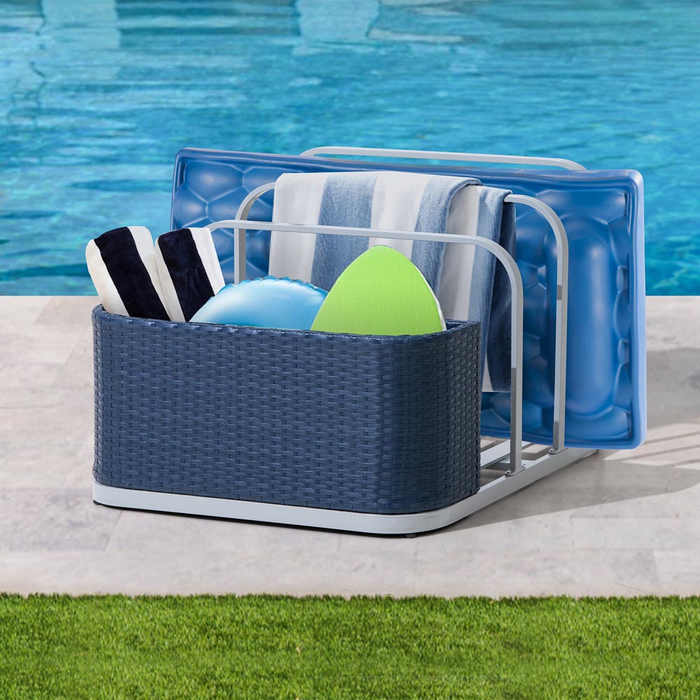 Rust-proof Wicker Pool Float Storage Rack 35'' - Navy