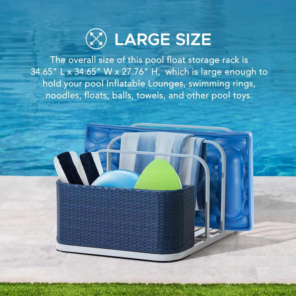 Rust-proof Wicker Pool Float Storage Rack 35'' - Navy