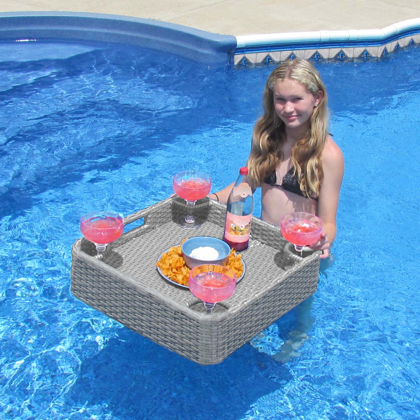 Aquasis Wicker Floating Pool Tray 24" x 24" - Harbor Gray