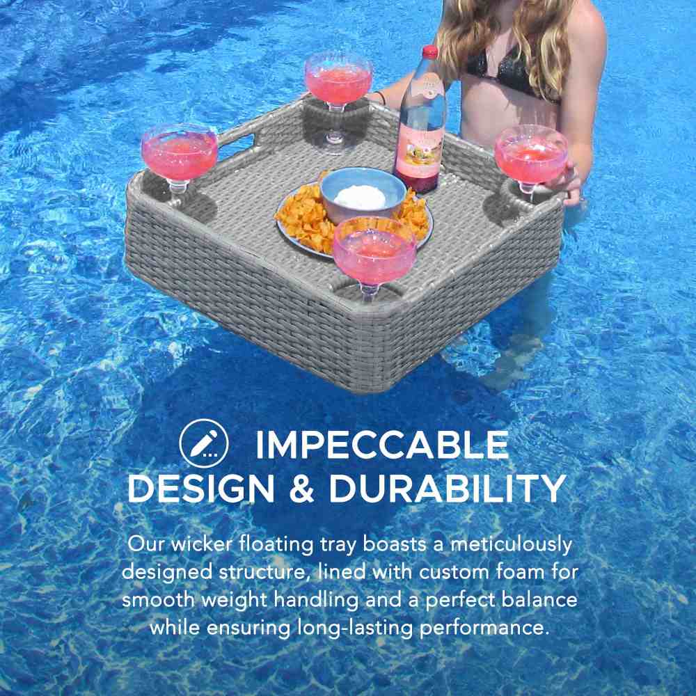 Aquasis Wicker Floating Pool Tray 24" x 24" - Harbor Gray
