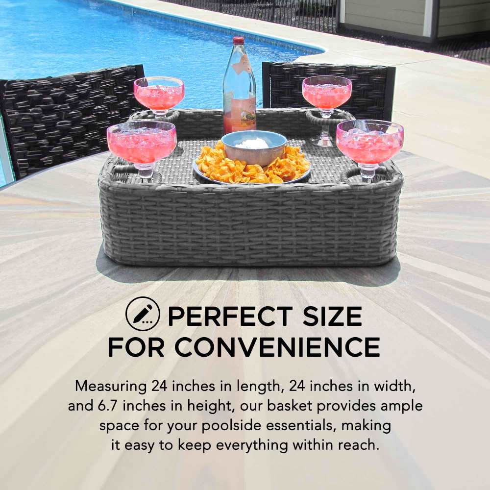 Aquasis Wicker Floating Pool Tray 24" x 24" - Harbor Gray