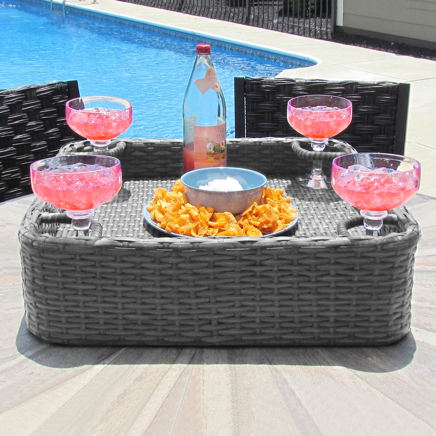 Aquasis Wicker Floating Pool Tray 24" x 24" - Harbor Gray