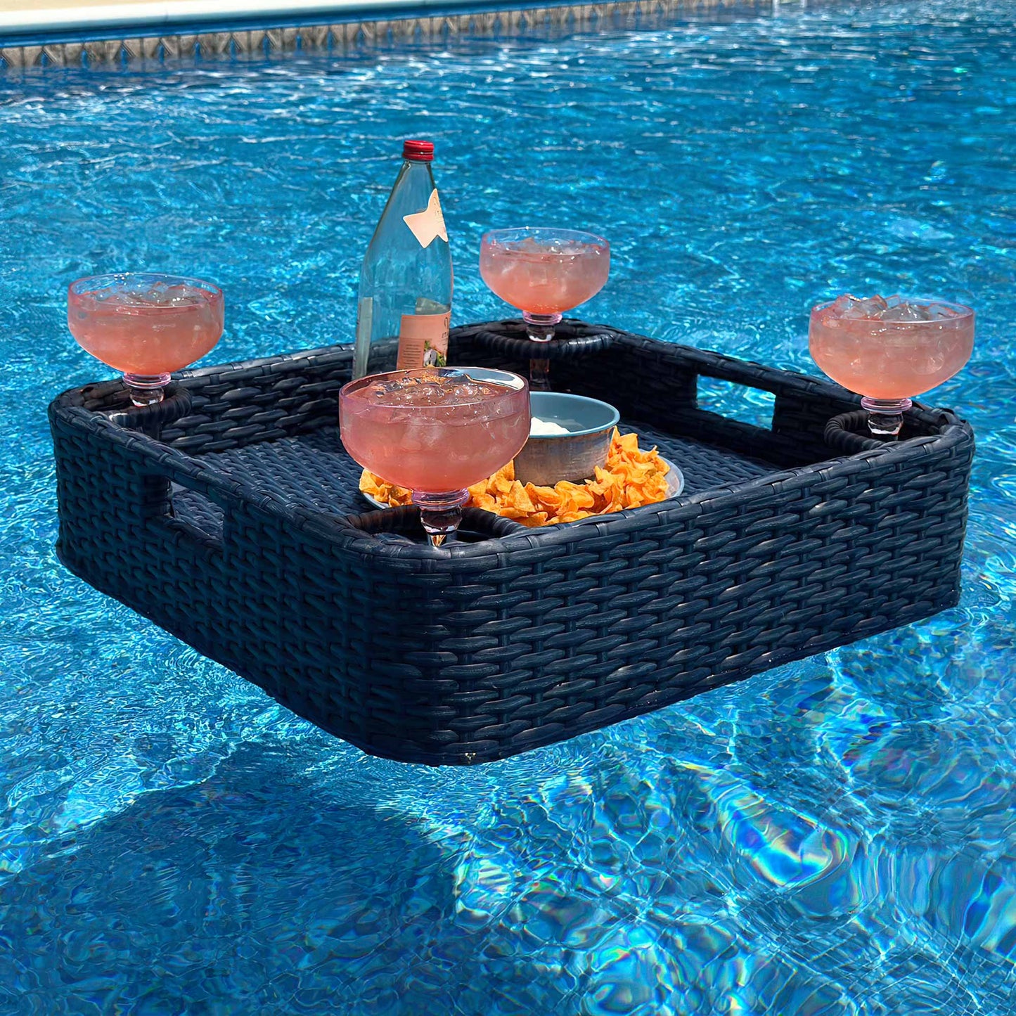 Aquasis Wicker Floating Pool Tray 24x24 - Deep Navy