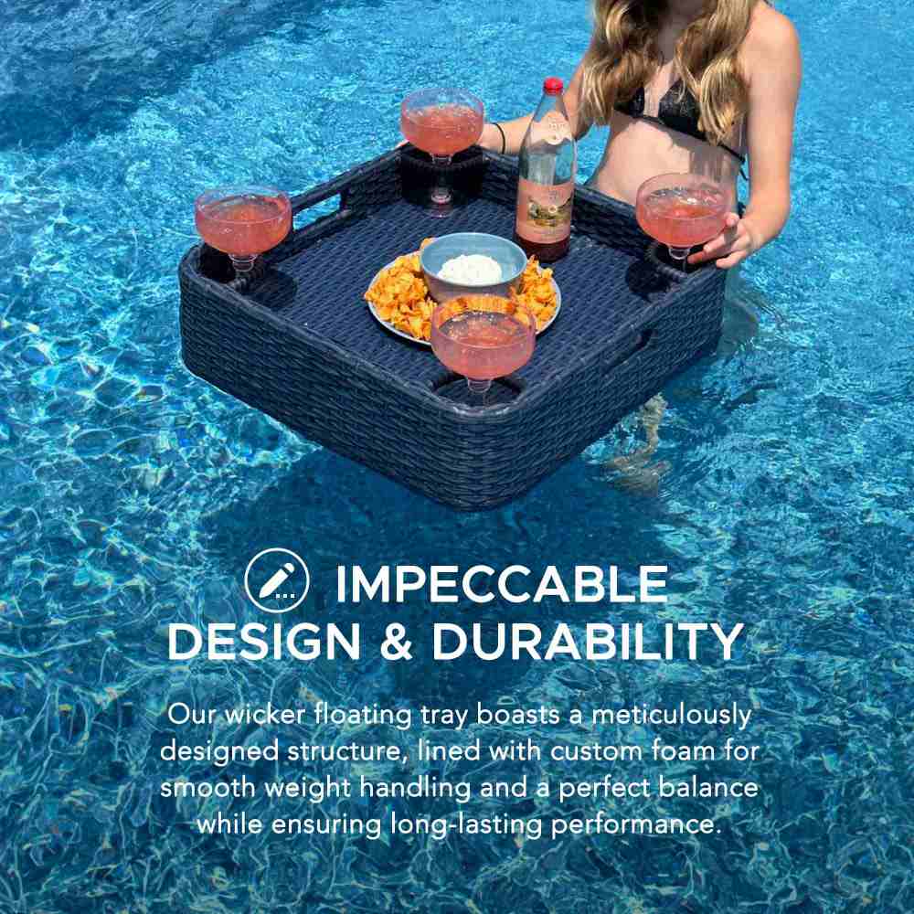 Aquasis Wicker Floating Pool Tray 24x24 - Deep Navy
