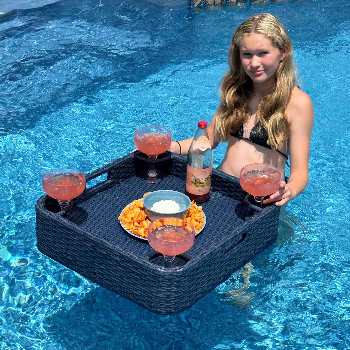 Aquasis Wicker Floating Pool Tray 24x24 - Deep Navy
