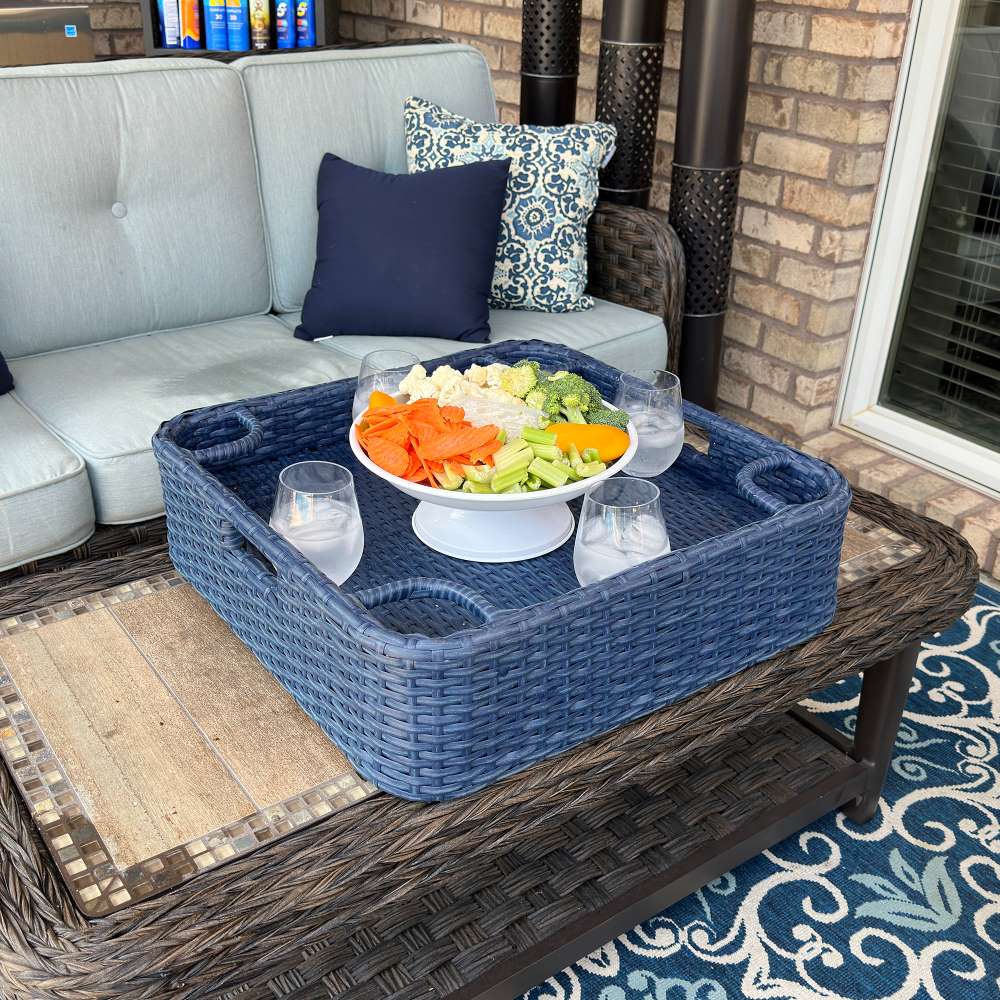Aquasis Wicker Floating Pool Tray 24x24 - Deep Navy