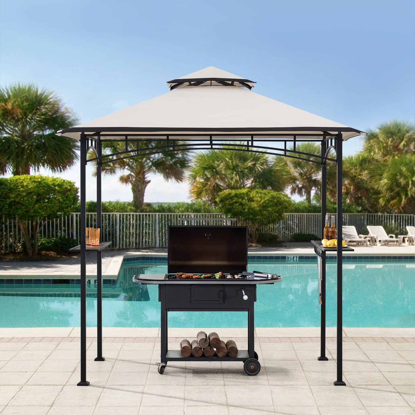 BBQ 2-Tier Grill Canopy, 8x5 - Beige & Black