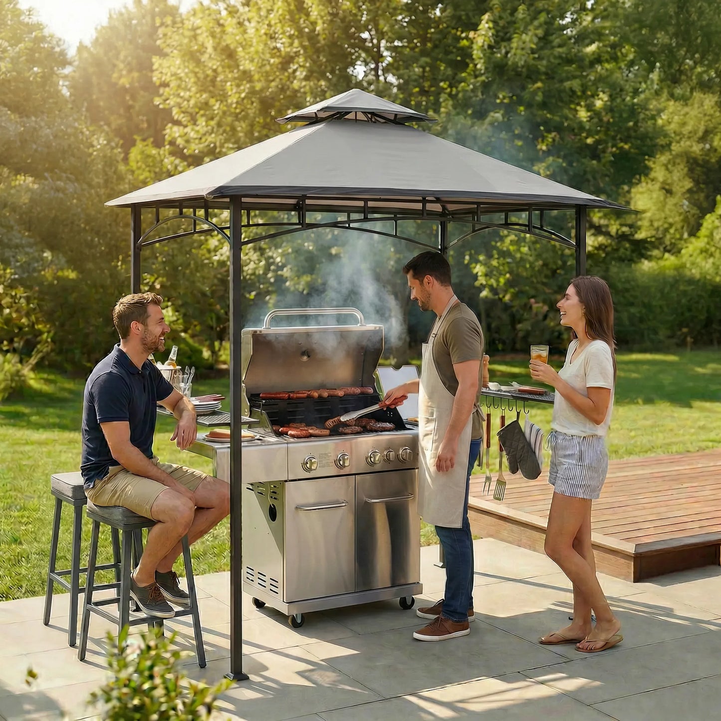 BBQ 2-Tier Grill Canopy - Gray & Black