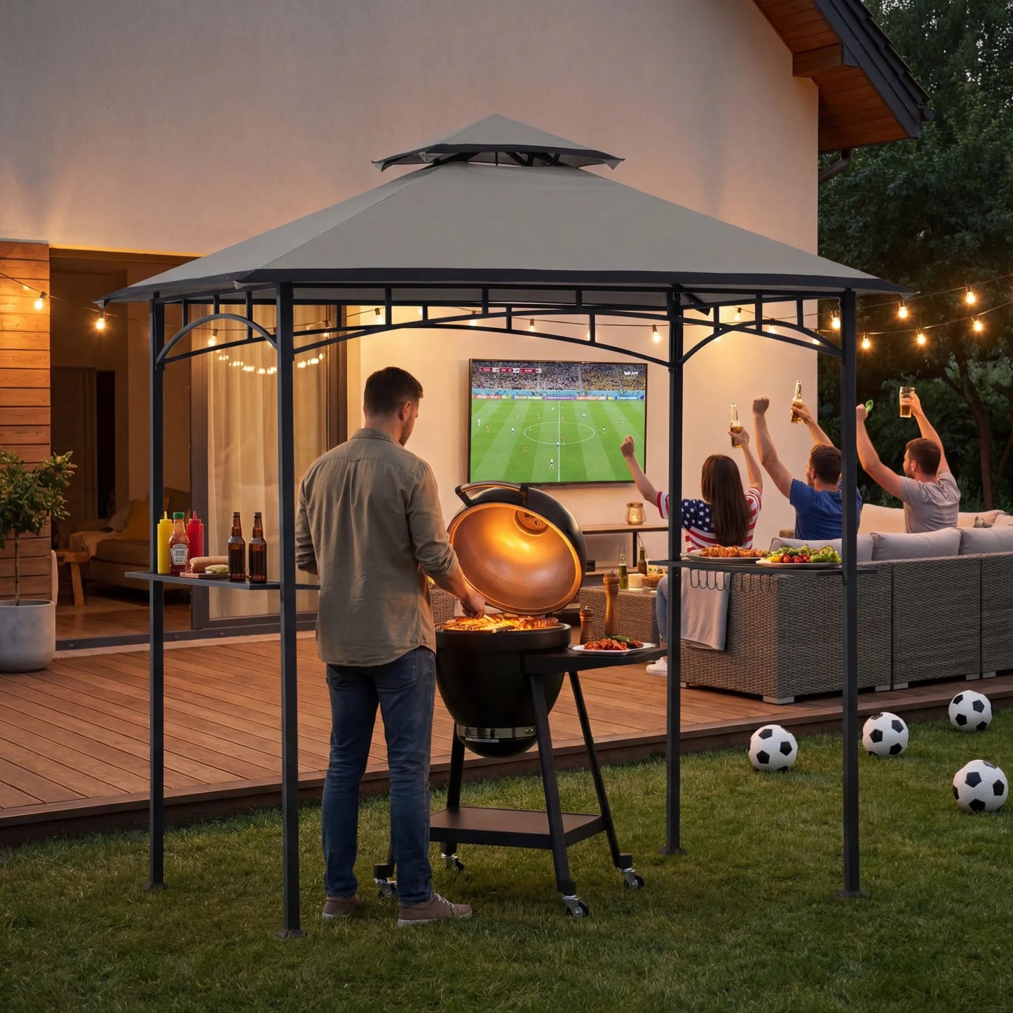 BBQ 2-Tier Grill Canopy - Gray & Black